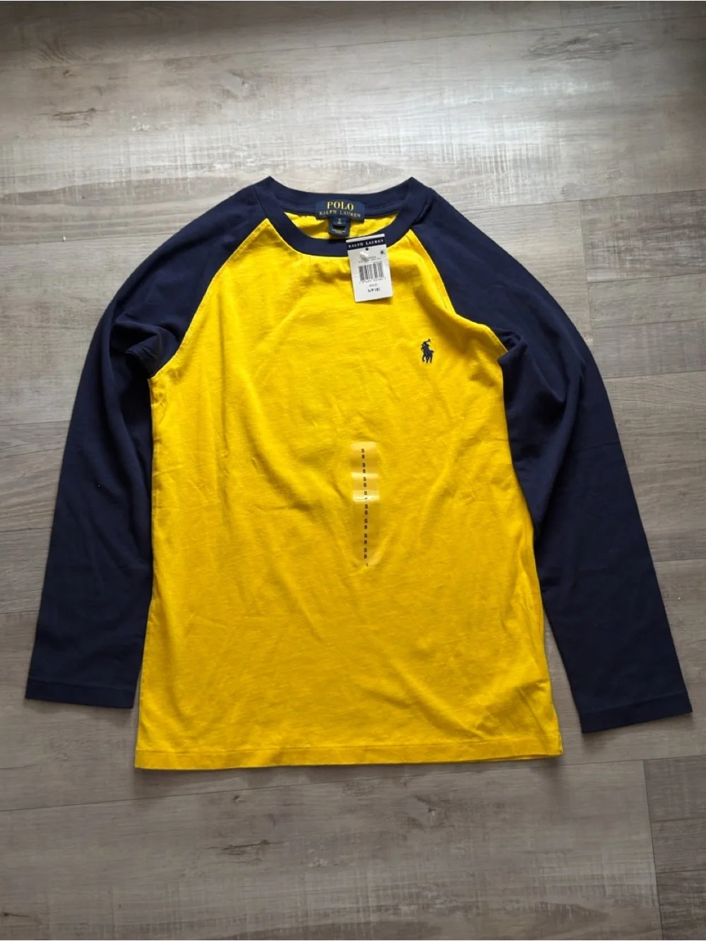 Ralph Lauren Boys Yellow & Navy Long-Sleeve Raglan Polo Shirt